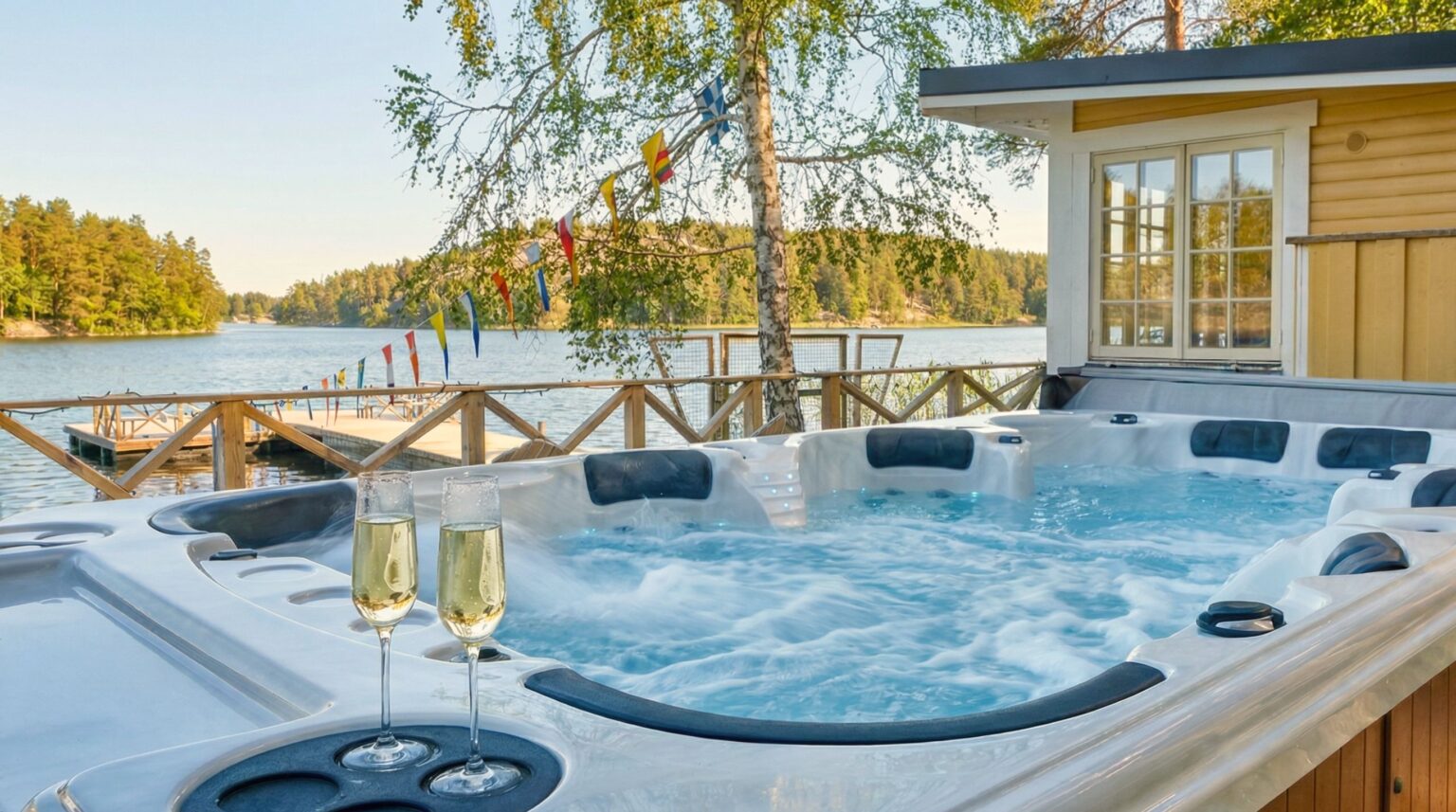 Jacuzzin på bryggan på Villa Sandudden